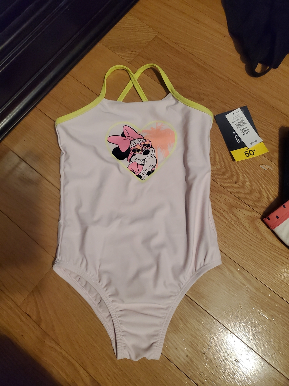 Baby GAP Minnie Mouse Light Pink Kids Swimsuit with Neon Yellow Trim NWT